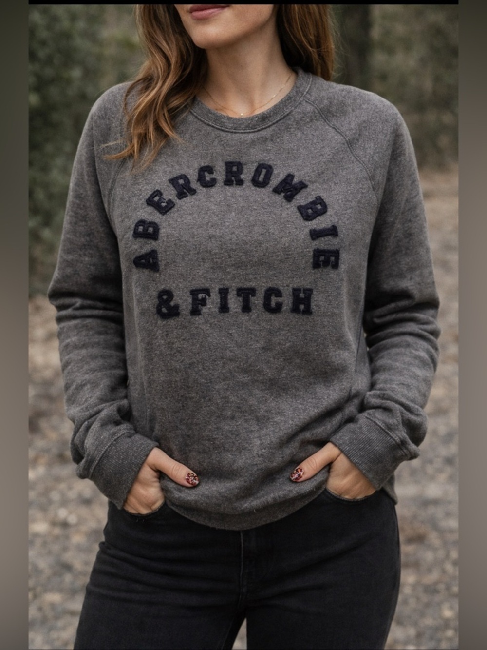 Abercrombie & Fitch Sweatshirt Womens Small Gray Logo Crewneck Pullover Casual